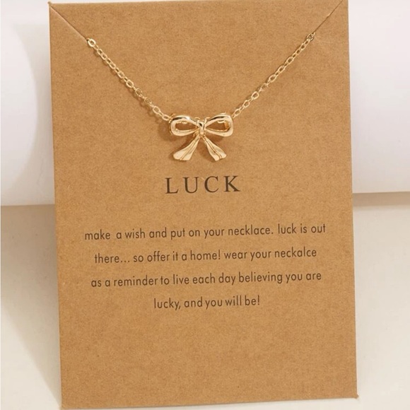NWT Gold Bow Charm Necklace Make a Wish Luck Charm Necklace - Picture 1 of 5